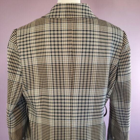 Halogen X Atlantic-Pacific Neutral Houndstooth Plaid Double Breasted Belted Coat - Picture 11 of 16